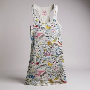 Y2K (2007) VS PINK Grafitti Print Tank Top Size Small EUC Long Length Racer Back